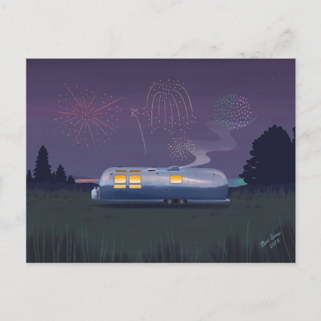 Travel Trailer Silver RV & Night Sky Postcard (Front)