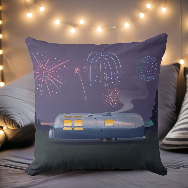Travel Trailer Silver RV & Night Sky Square Throw Pillow (Creator Uploaded)