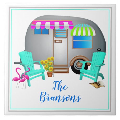 Travel Trailer Tropical Camping Personalized Ceramic Tile