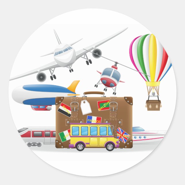 Travel Transport Symbols Classic Round Sticker (Front)