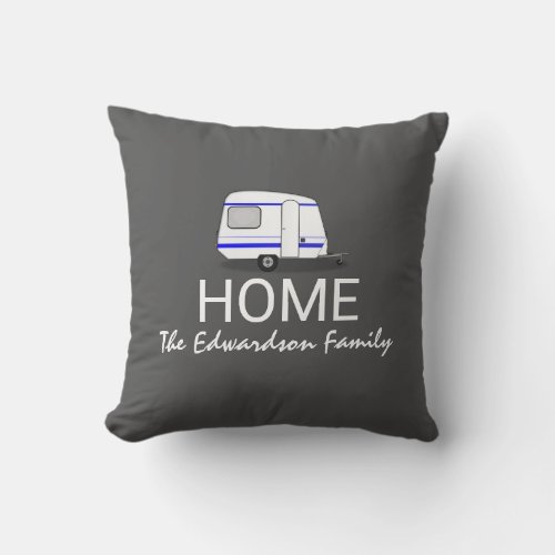 Travel vacation caravan Home Family monogram Throw Pillow