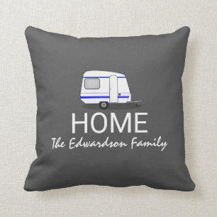 Travel vacation caravan Home Family monogram Throw Pillow