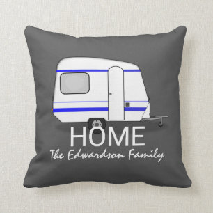 Travel vacation caravan Home Family monogram Throw Pillow