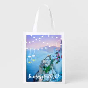 Travel vacation photo light string mason jar grocery bag