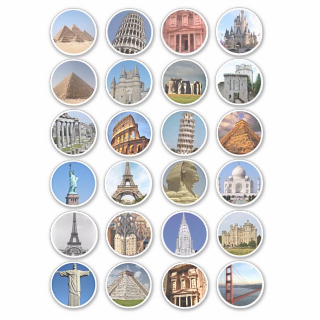Travel Vacation Wonders Of The World Collage Sheet Sticker (Front)