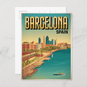 Travel vintage barcelona beacg view gifts postcard