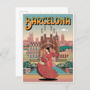 Travel vintage barcelona sagrada familia gifts postcard