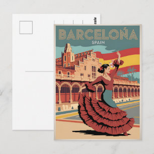 Travel vintage barcelona spain flaminco gifts postcard
