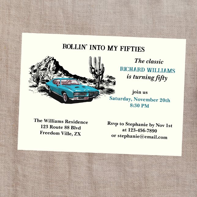 Travel Vintage Car Desert 50th Birthday Party Invitation (Creator Uploaded)