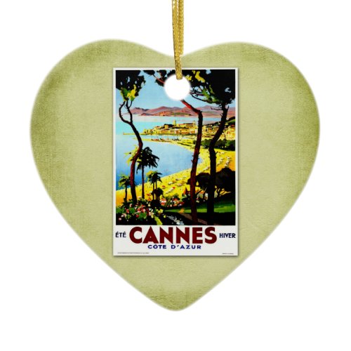 Travel Vintage Poster Cannes France Ceramic Ornament