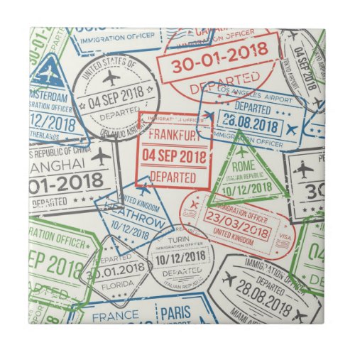 Travel Visa Stamp Ceramic Tile