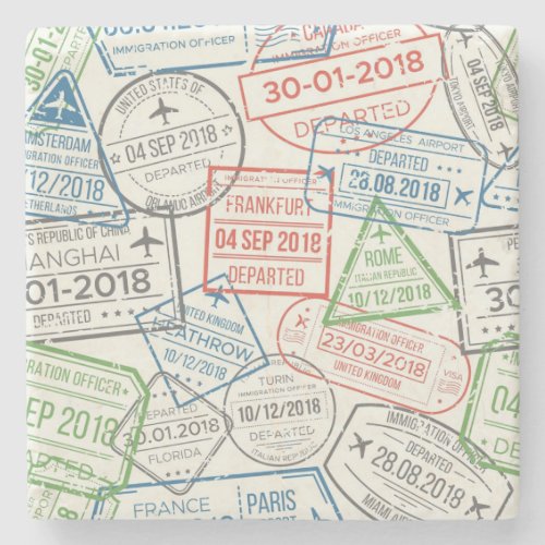 Travel Visa Stamp Stone Coaster