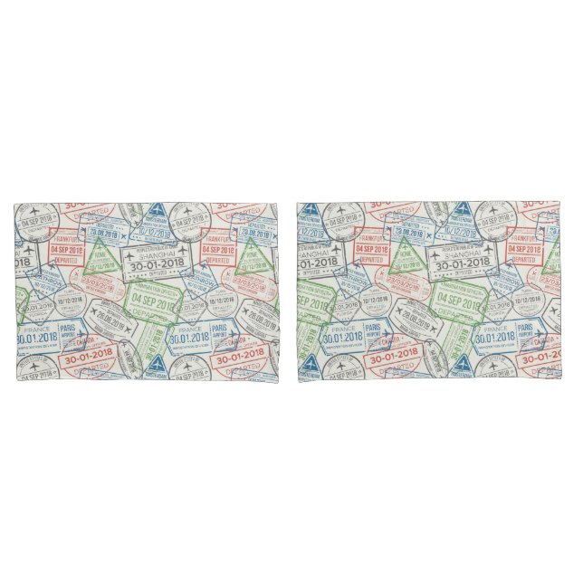 Travel Visa Stamps Pillow Case (Front-Set)
