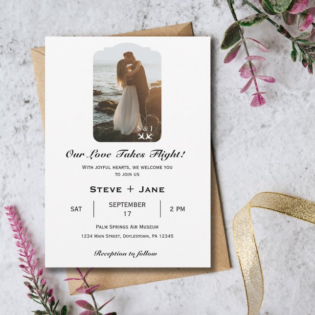 Travel Wedding Airplane Heart Modern Aviation Invitation (Creator Uploaded)