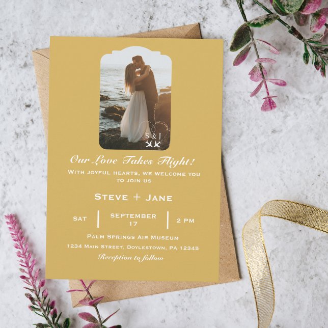 Travel Wedding Airplane Heart Modern Aviation Invitation (Creator Uploaded)