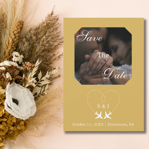 Travel Wedding Airplane Heart Modern Save The Date Invitation