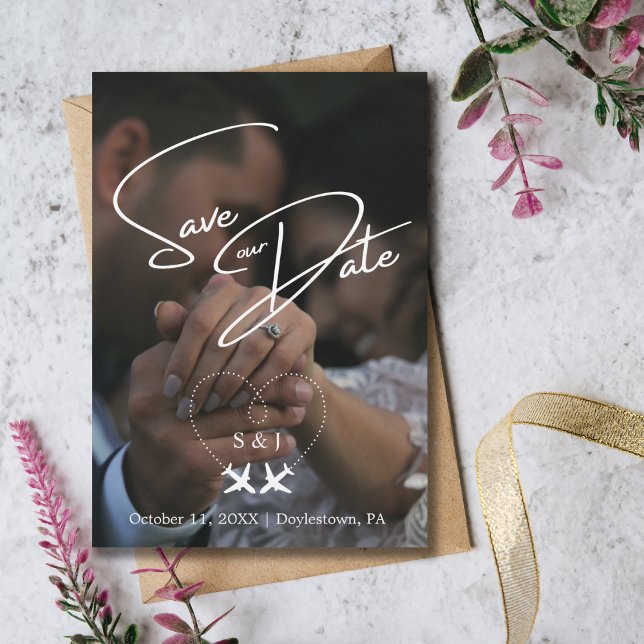Travel Wedding Airplane Heart Modern Save The Date Invitation (Creator Uploaded)