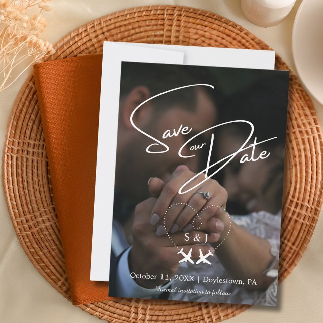 Travel Wedding Airplane Heart Modern Save The Date Invitation (Creator Uploaded)