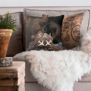 Travel Wedding Airplane Heart Save The Date Photo  Throw Pillow