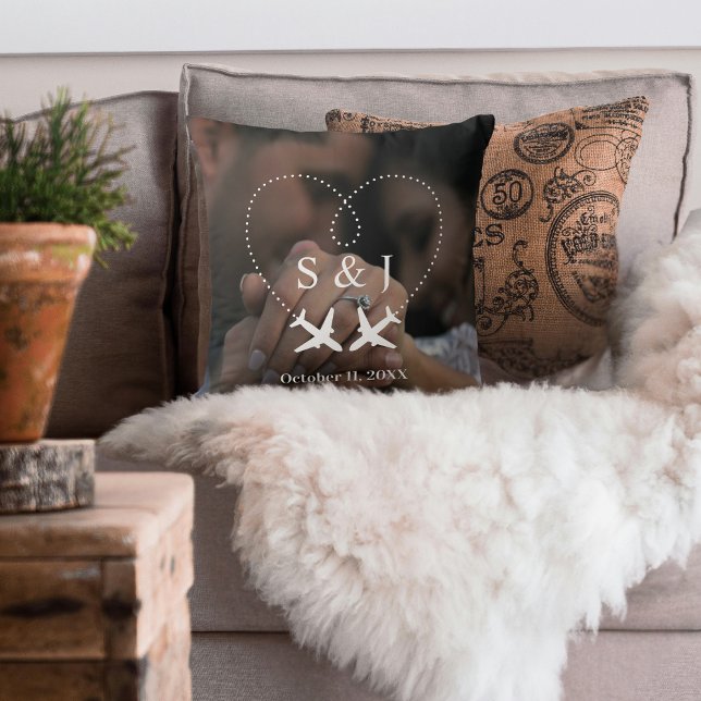 Travel Wedding Airplane Heart Save The Date Photo  Throw Pillow (Creator Uploaded)
