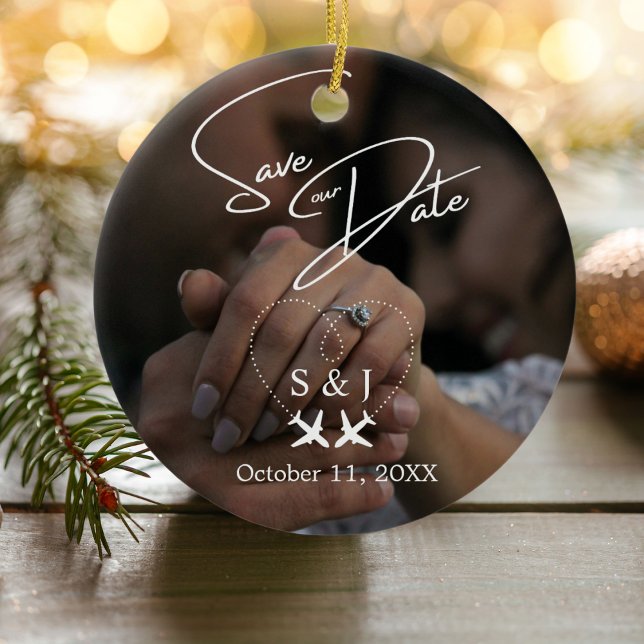Travel Wedding Airplane Heart Save The Date XMAS Ceramic Ornament (Creator Uploaded)