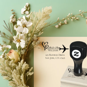 Travel Wedding Airplane & Hearts modern Aviation Rubber Stamp