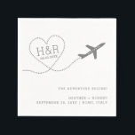Travel Wedding Bridal Shower Custom Airplane Heart Napkins<br><div class="desc">Personalized napkins with custom travel theme wedding monogram logo inside a heart shape airplane trail, perfect for a travel theme bridal shower, rehearsal dinner, or destination wedding cocktail hour. Add your wedding city as the place "the adventure begins" and display cute and travel-inspired cocktail napkins at a shower or rehearsal...</div>