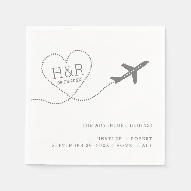 Travel Wedding Bridal Shower Custom Airplane Heart Napkins (Front)