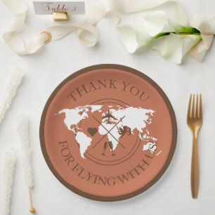 Travel Wedding Decor World Map Boho Terracotta Paper Plates