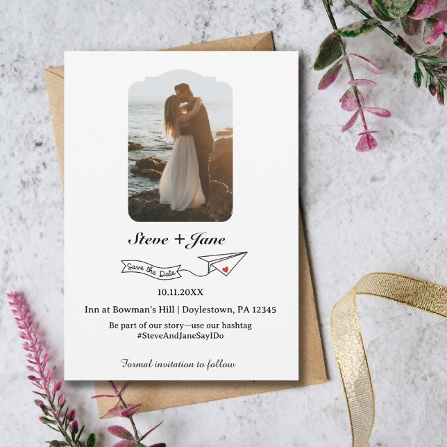 Travel Wedding Paper Airplane Modern Save The Date Invitation (Creator Uploaded)
