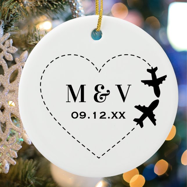 Travel Wedding Two Airplanes make Heart Modern Ceramic Ornament (Creator Uploaded)