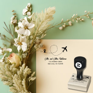 Travel Wedding Two Airplanes make Heart Modern  Rubber Stamp