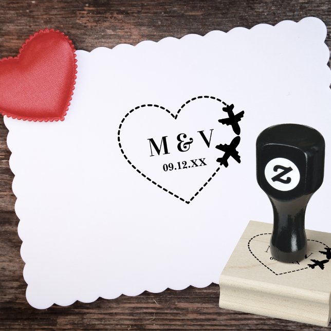Travel Wedding Two Airplanes make Heart Modern Rubber Stamp (Creator Uploaded)
