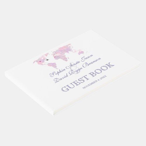 Travel Wedding Watercolor World Map Guest Book