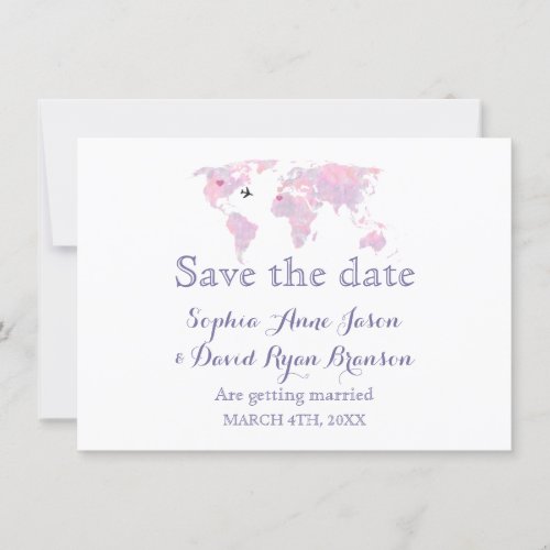 Travel Wedding Watercolor World Map Save the Date Invitation