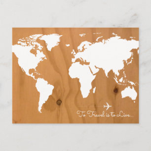 travel. white world map on wood postcard