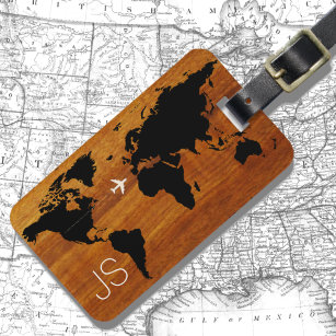 Personalized Leather Luggage Tag with World Map - Name Luggage Tag –  WoodPresentStudio