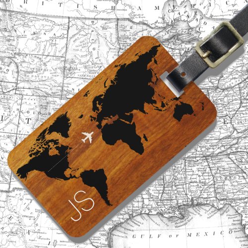 Travel wood world_map custom luggage tag