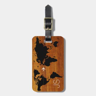 travel wood world-map custom luggage tag