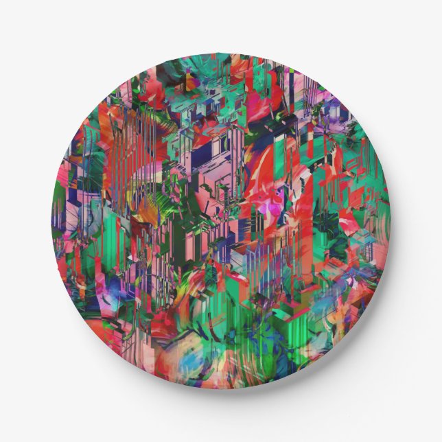 Travel World Abstract City Building Skyline Paper Plates (Front)