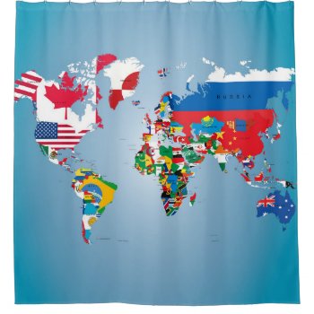 Travel World Globe Flags Map Shower Curtain by zlatkocro at Zazzle