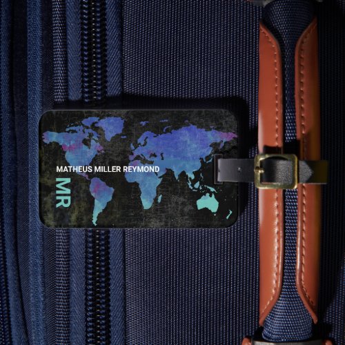 Travel World International Map Distressed Blue Luggage Tag