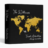 Travel World Map black 3 ring binder