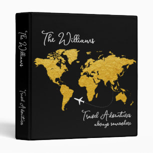 Travel World Map black 3 ring binder