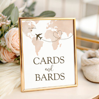 Travel World Map Cards Gifts Table Sign 8x10