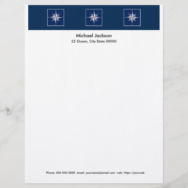 Travel World Map Compass Rose Letterhead (Front)