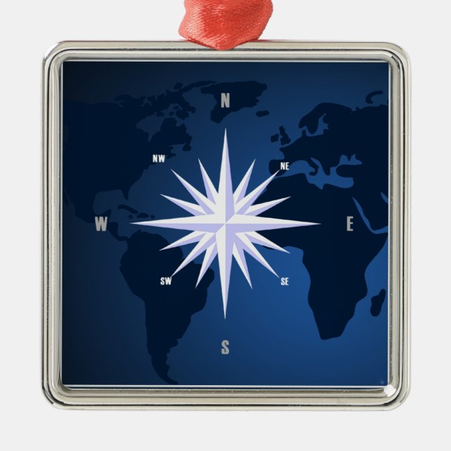 Travel World Map Compass Rose Metal Ornament (Front)
