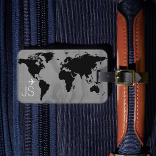 Travel world-map custom black & white luggage tag