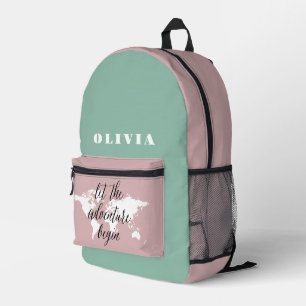 Travel World Map girly Personalized Printed Backpack