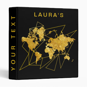 Travel World Map Gold Geometry Black 3 Ring Binder